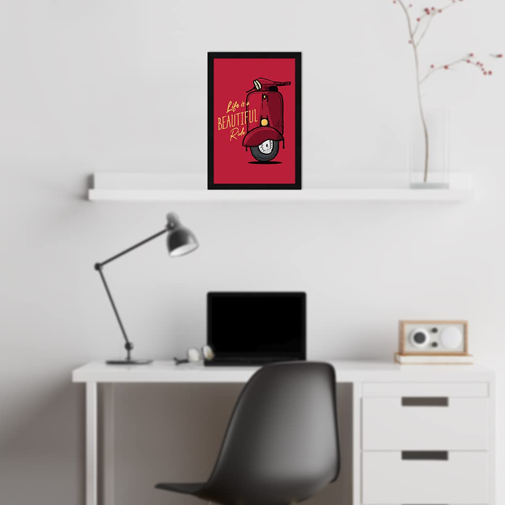 ArtX Motivational Quote Life is a Beautiful Ride Wall Art Painting, Framed Picture Multicolor Paper (12.5 X 18.5 Inches)